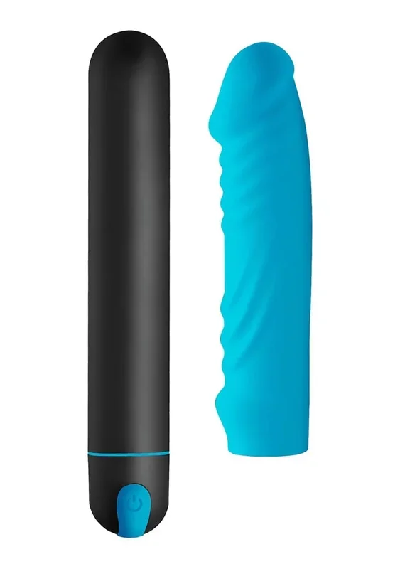 Bang! Xl Bullet & Ribbed Silicone Sleeve Blue