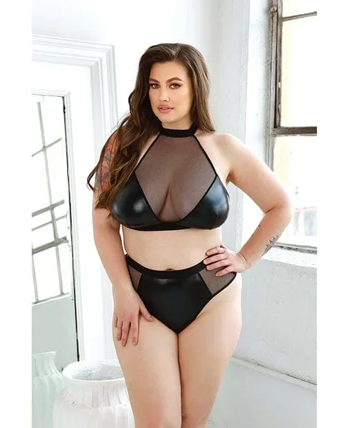Curve Rebel Wetlook Halter Top with Removable Chain & Panty Black