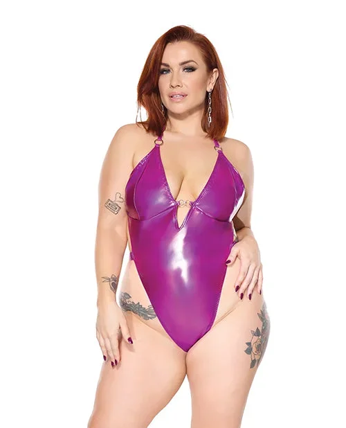 Darque PVC Halter Teddy with Adjustable Straps – Purple QN
