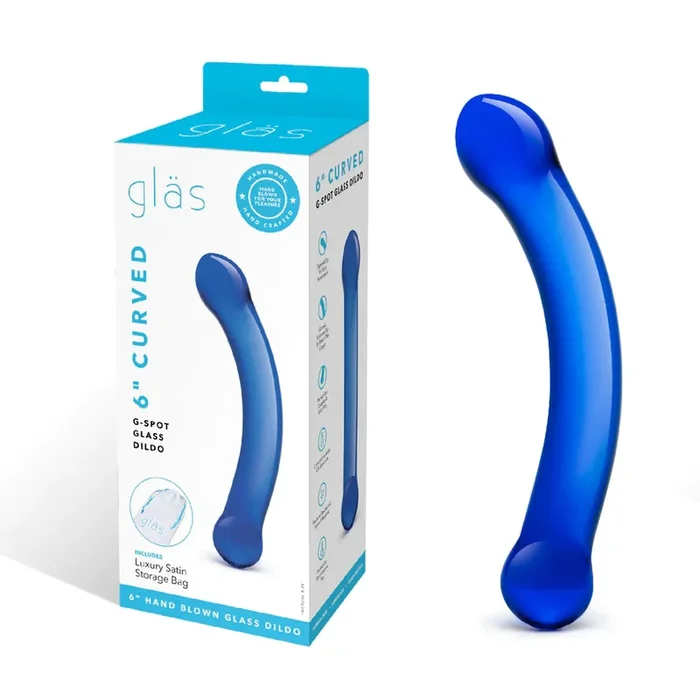 Glas 6″ Curved G-spot Glass Dildo – Blue