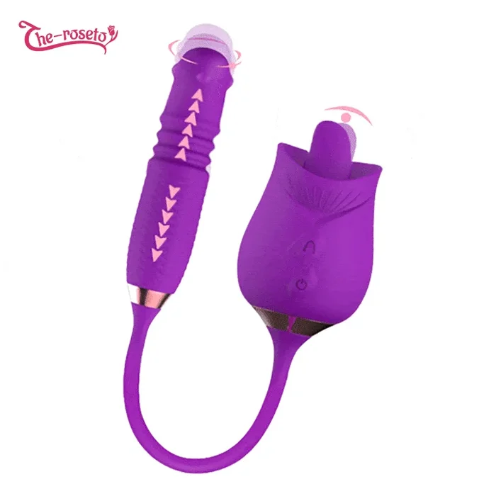 Lurevibe – Purple Rose Toy Rotating Pearls Telescopic Tongue-licking Vibrator
