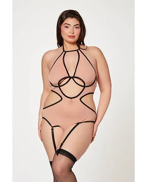 Mesh Cut Out Halter Teddy Queen Size
