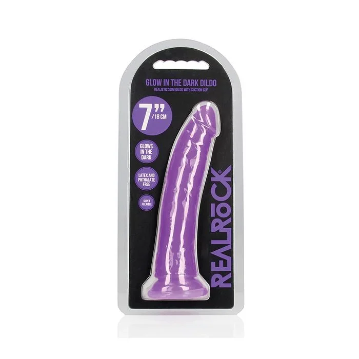 RealRock 7″ Slim Dildo Glow in the Dark – Neon Purple