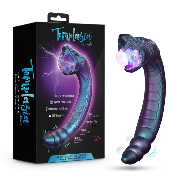 Temptasia By Blush® | Rattle Snake Dual-Ended Fantasy Vibrator With Mystical Plasma Globe – Dark Millenia