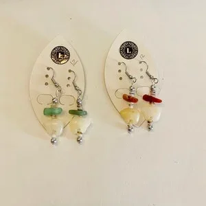 Zuni Fetish Carved Animals Bear Earrings in Aventurine green and orange and Golden Jade Bears