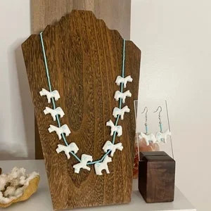 Zuni Fetish Necklace Earrings Horse Lover Turquoise Authentic Hand Carved Sterling Silver Jewelry