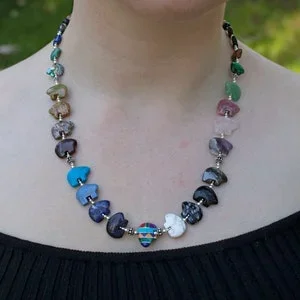 Zuni Fetish Style Semi-Precious Gemstone Spirit Bear Necklace(16″ or 22″), beaded w/Sterling; Lovely Color Flow (Set includes earrings)
